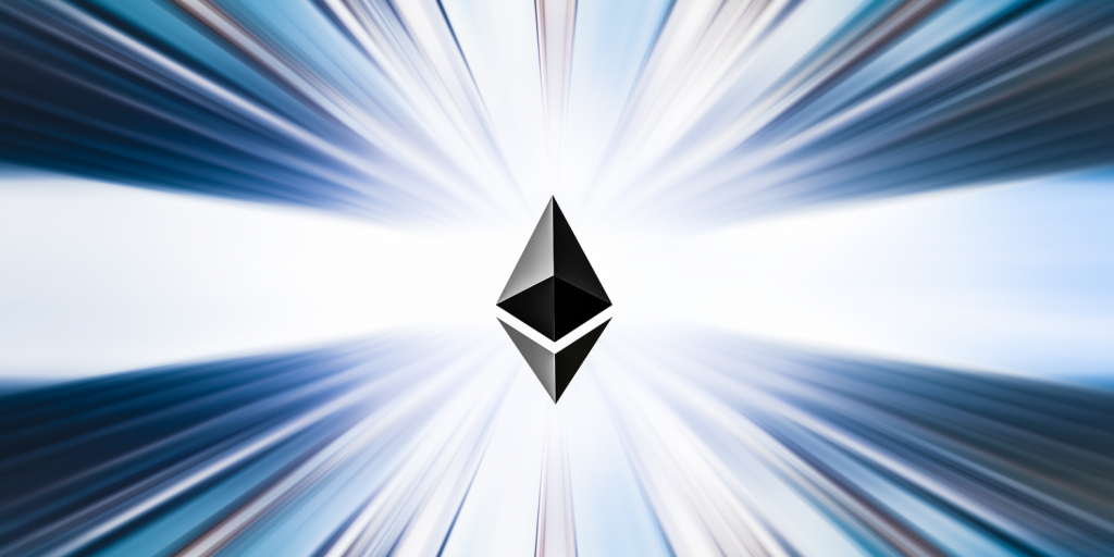Ethereum-Symbol auf strahlendem Hintergrund