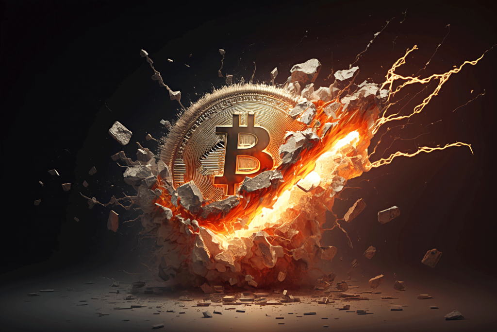 Brennende Bitcoin Münze